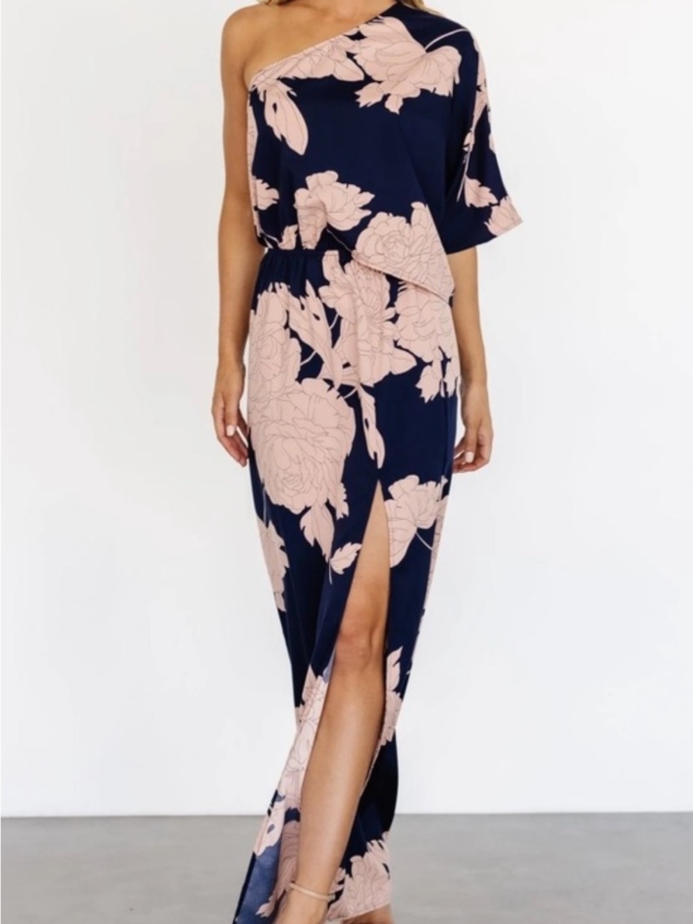 Baltic Born Navy and Blush One-Shoulder Floral Maxi Dress